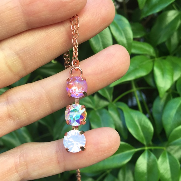 Aurora Borealis, Pink Opal + Violet Crystal Drop Necklace - Picture 7 of 16